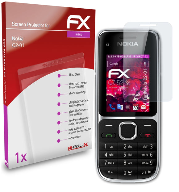 atFoliX FX-Hybrid-Glass Panzerglasfolie für Nokia C2-01