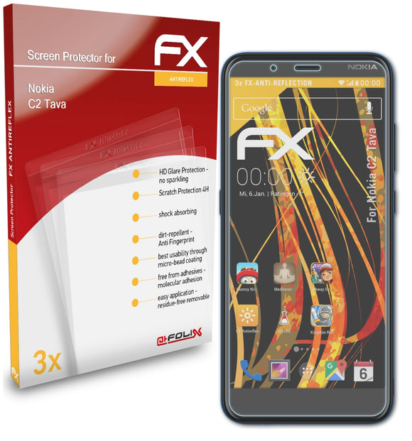 atFoliX FX-Antireflex Displayschutzfolie für Nokia C2 Tava