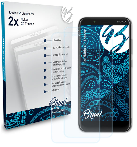 Bruni Basics-Clear Displayschutzfolie für Nokia C2 Tennen
