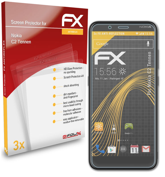 atFoliX FX-Antireflex Displayschutzfolie für Nokia C2 Tennen