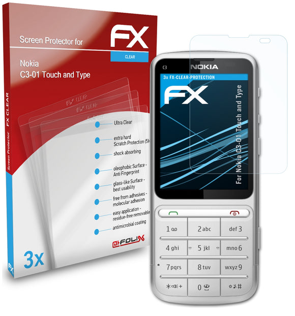 atFoliX FX-Clear Schutzfolie für Nokia C3-01 Touch and Type