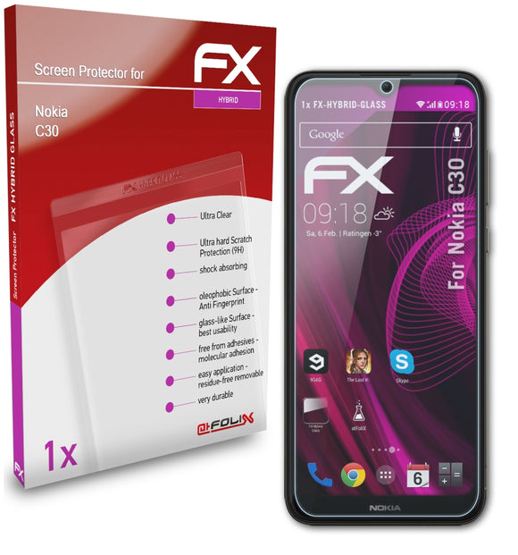 atFoliX FX-Hybrid-Glass Panzerglasfolie für Nokia C30
