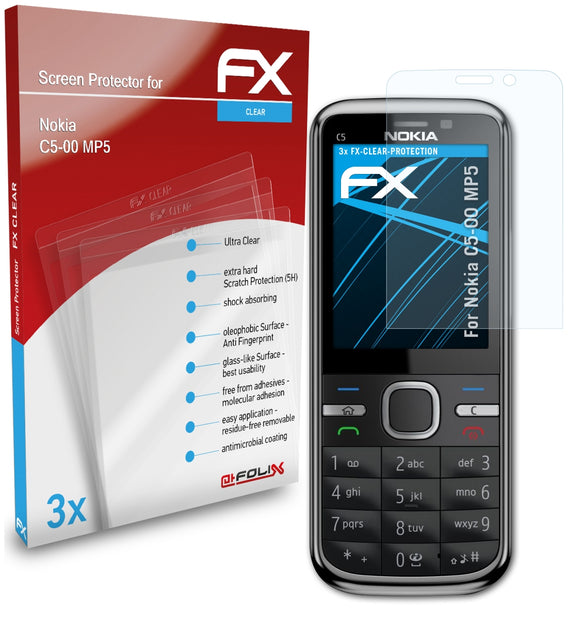 atFoliX FX-Clear Schutzfolie für Nokia C5-00 MP5