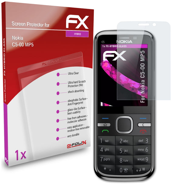 atFoliX FX-Hybrid-Glass Panzerglasfolie für Nokia C5-00 MP5