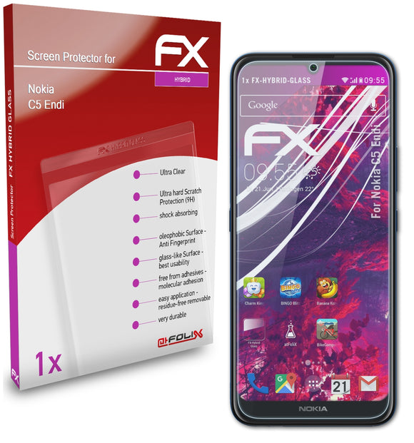 atFoliX FX-Hybrid-Glass Panzerglasfolie für Nokia C5 Endi