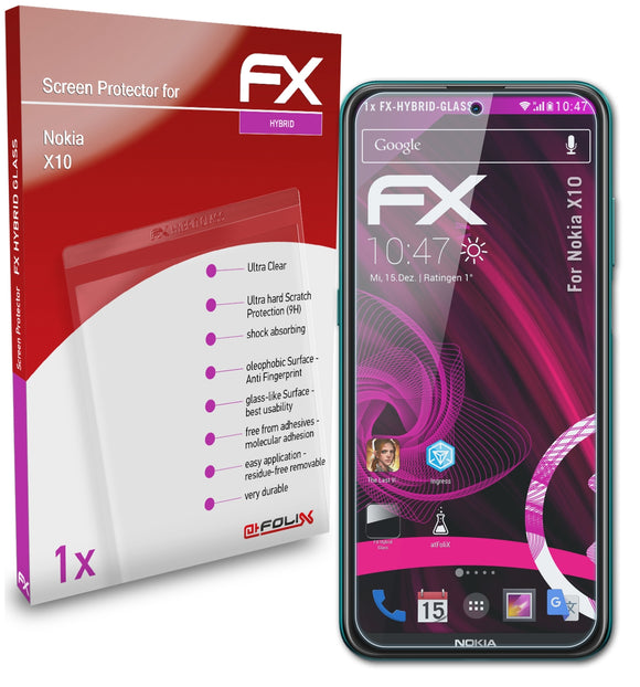 atFoliX FX-Hybrid-Glass Panzerglasfolie für Nokia X10