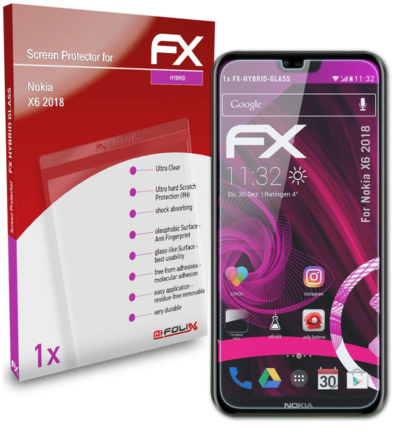 atFoliX FX-Hybrid-Glass Panzerglasfolie für Nokia X6 (2018)