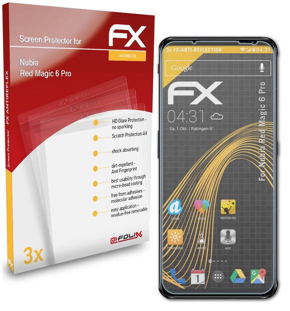 atFoliX FX-Antireflex Displayschutzfolie für Nubia Red Magic 6 Pro