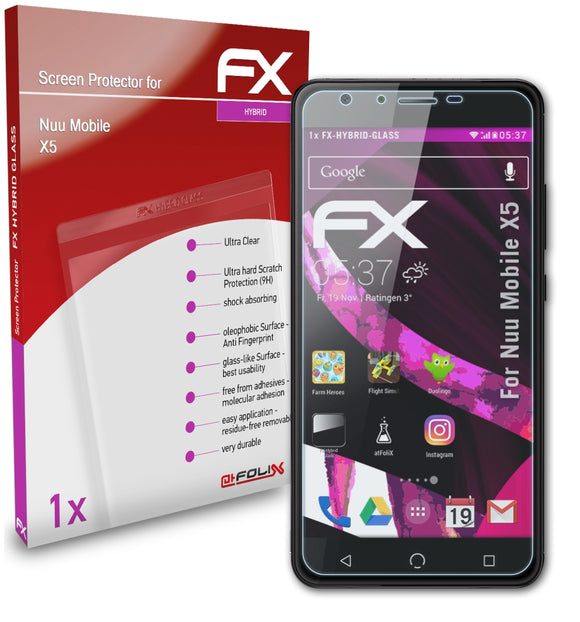 atFoliX FX-Hybrid-Glass Panzerglasfolie für Nuu Mobile X5