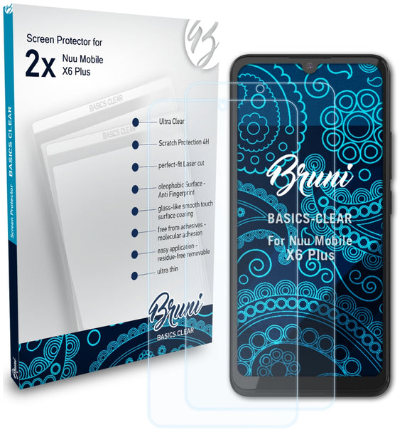 Bruni Basics-Clear Displayschutzfolie für Nuu Mobile X6 Plus