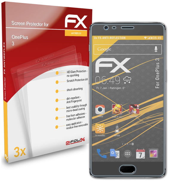 atFoliX FX-Antireflex Displayschutzfolie für OnePlus 3