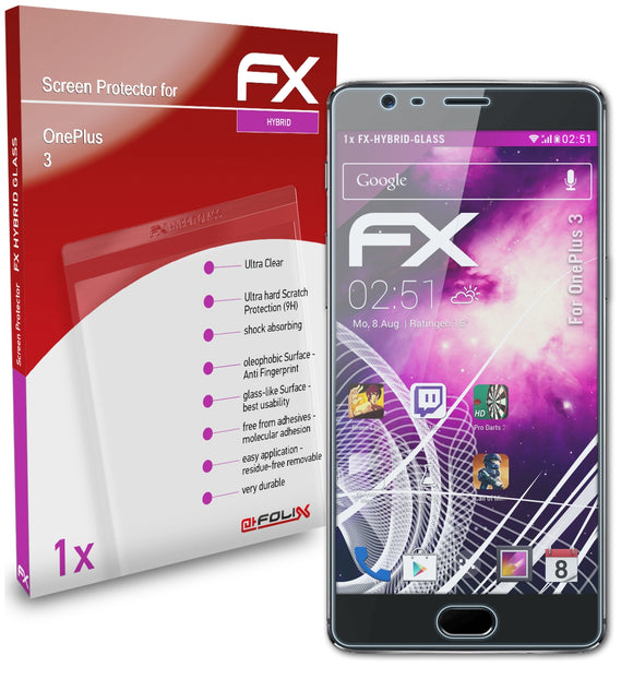 atFoliX FX-Hybrid-Glass Panzerglasfolie für OnePlus 3