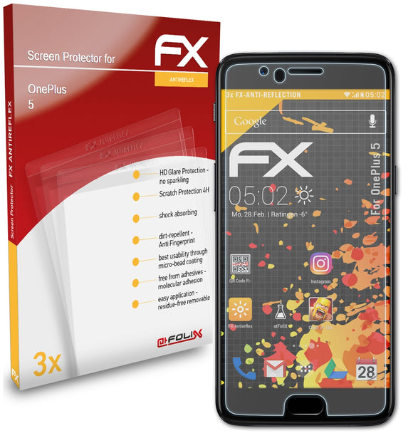 atFoliX FX-Antireflex Displayschutzfolie für OnePlus 5
