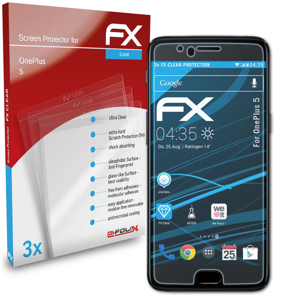 atFoliX FX-Clear Schutzfolie für OnePlus 5