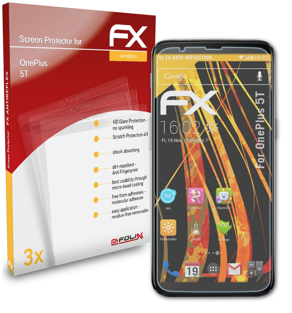 atFoliX FX-Antireflex Displayschutzfolie für OnePlus 5T