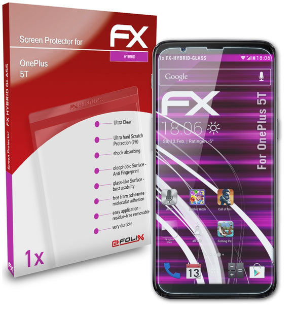 atFoliX FX-Hybrid-Glass Panzerglasfolie für OnePlus 5T