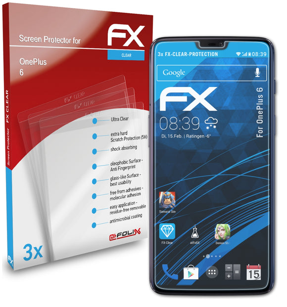 atFoliX FX-Clear Schutzfolie für OnePlus 6
