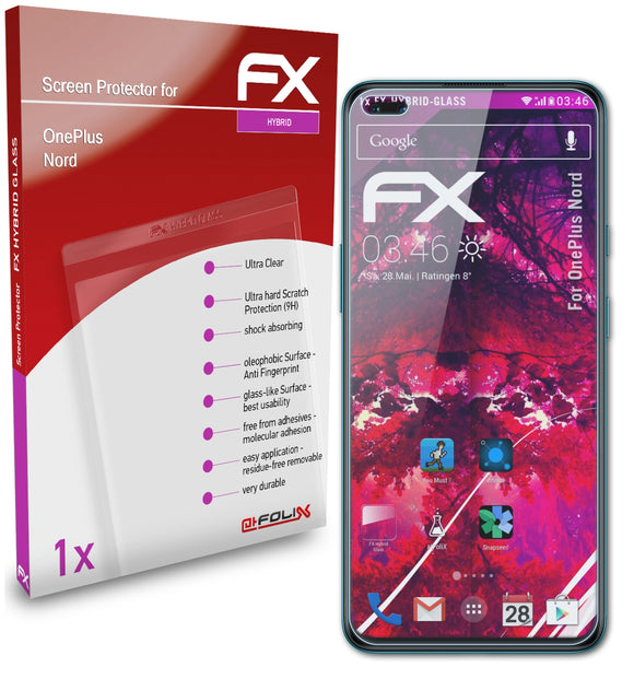 atFoliX FX-Hybrid-Glass Panzerglasfolie für OnePlus Nord