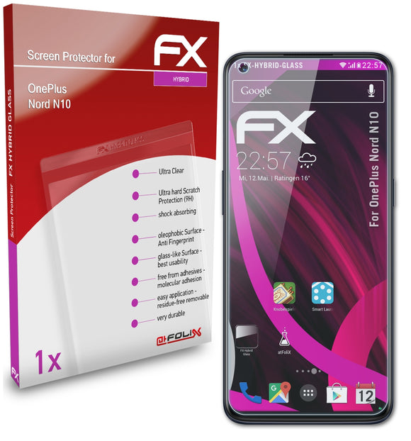 atFoliX FX-Hybrid-Glass Panzerglasfolie für OnePlus Nord N10