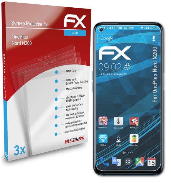 atFoliX FX-Clear Schutzfolie für OnePlus Nord N200