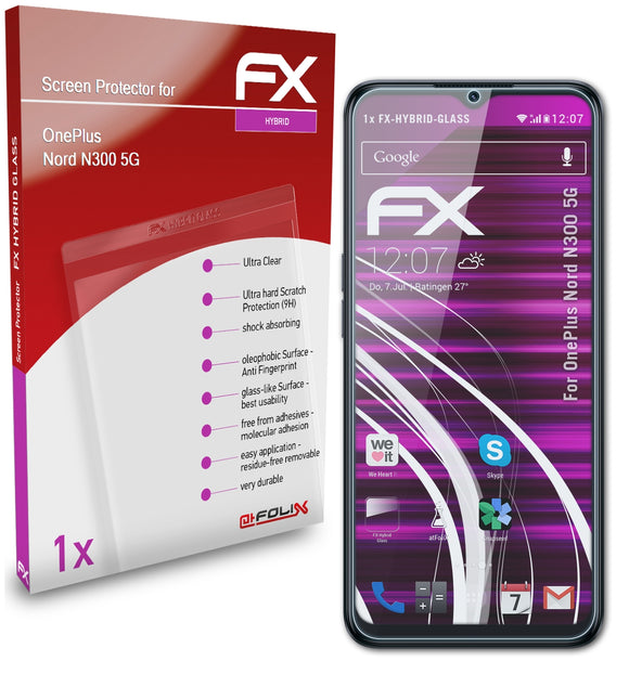 atFoliX FX-Hybrid-Glass Panzerglasfolie für OnePlus Nord N300 5G