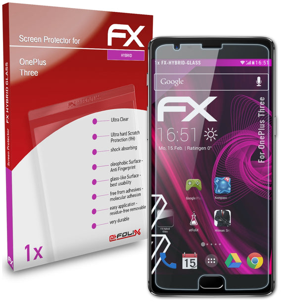 atFoliX FX-Hybrid-Glass Panzerglasfolie für OnePlus Three