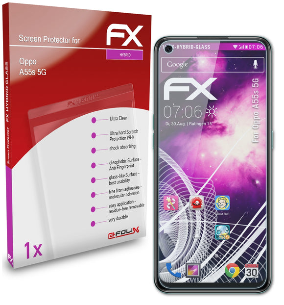 atFoliX FX-Hybrid-Glass Panzerglasfolie für Oppo A55s 5G