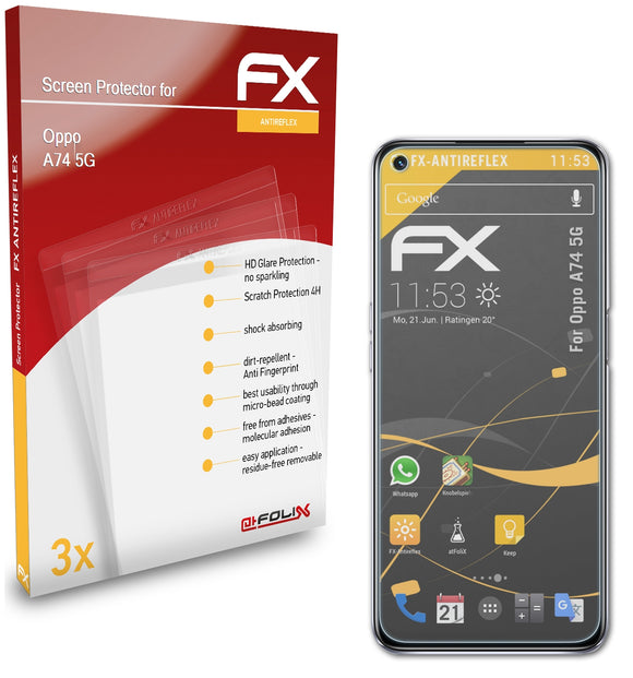 atFoliX FX-Antireflex Displayschutzfolie für Oppo A74 5G