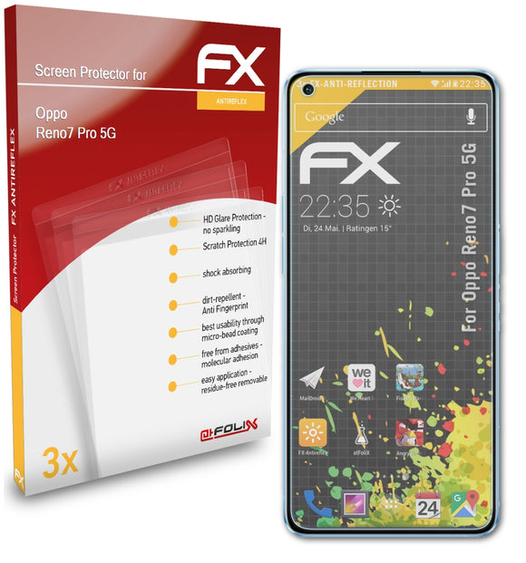 atFoliX FX-Antireflex Displayschutzfolie für Oppo Reno7 Pro 5G