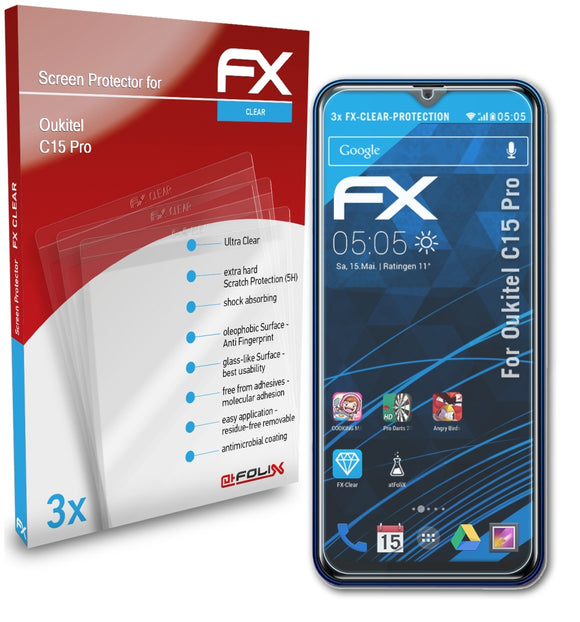 atFoliX FX-Clear Schutzfolie für Oukitel C15 Pro