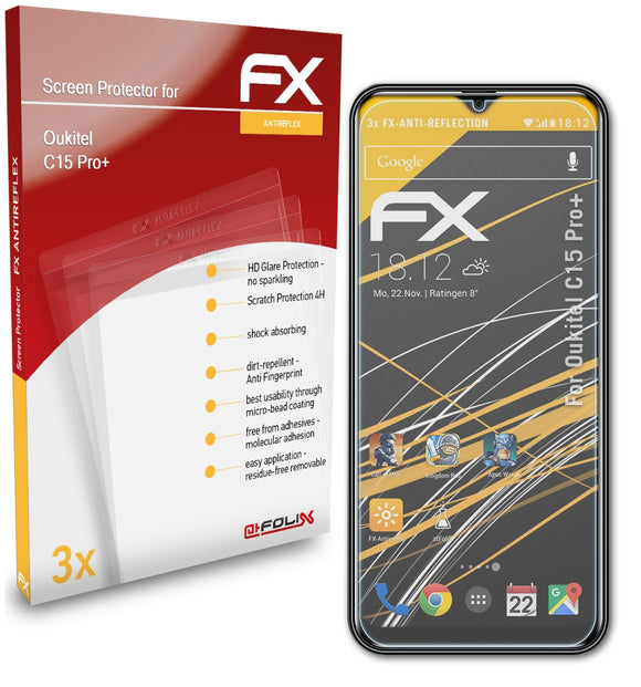 atFoliX FX-Antireflex Displayschutzfolie für Oukitel C15 Pro+