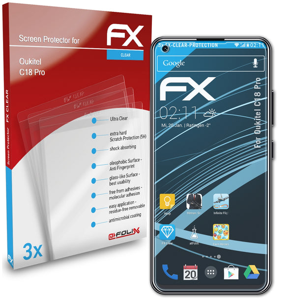 atFoliX FX-Clear Schutzfolie für Oukitel C18 Pro