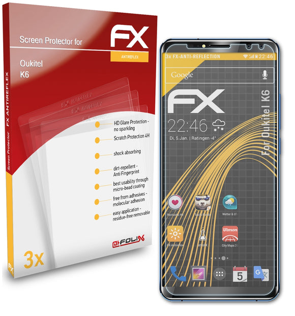 atFoliX FX-Antireflex Displayschutzfolie für Oukitel K6
