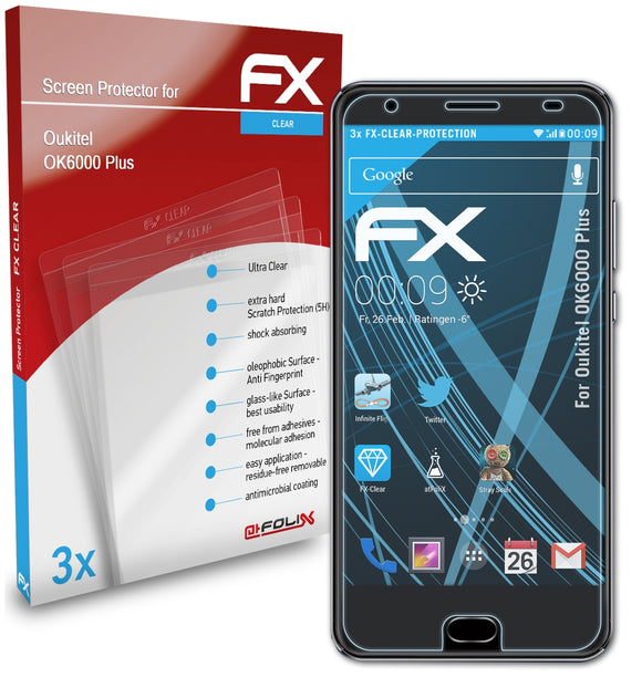 atFoliX FX-Clear Schutzfolie für Oukitel OK6000 Plus