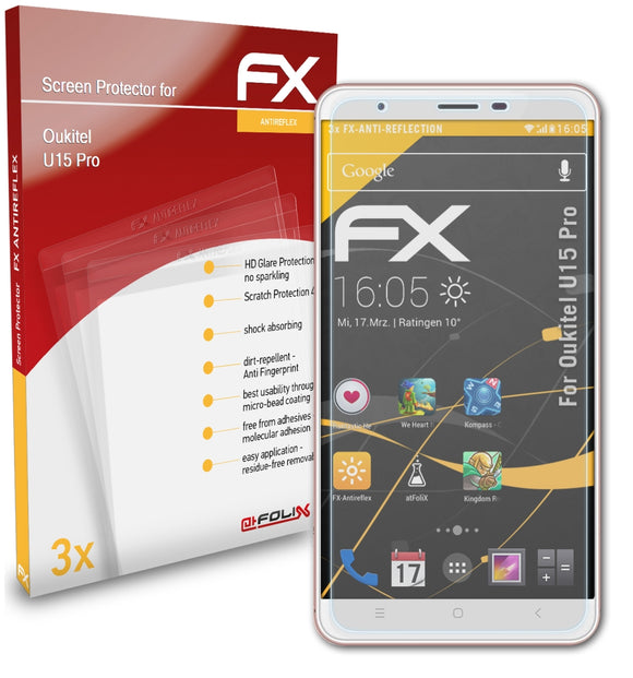 atFoliX FX-Antireflex Displayschutzfolie für Oukitel U15 Pro