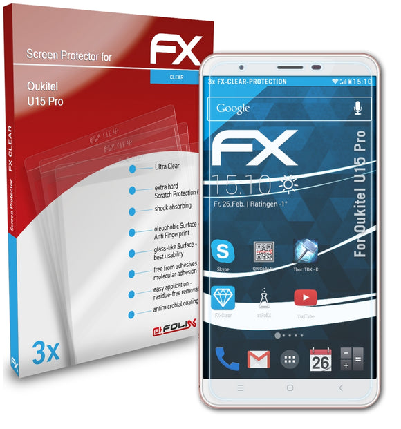 atFoliX FX-Clear Schutzfolie für Oukitel U15 Pro