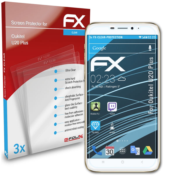 atFoliX FX-Clear Schutzfolie für Oukitel U20 Plus