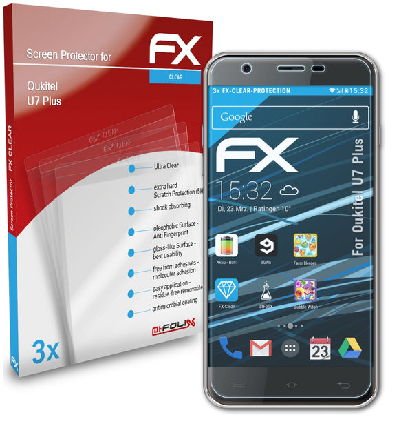 atFoliX FX-Clear Schutzfolie für Oukitel U7 Plus
