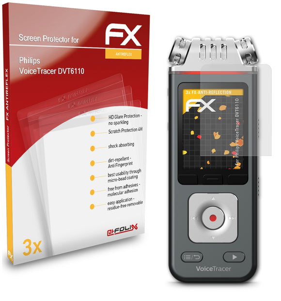 atFoliX FX-Antireflex Displayschutzfolie für Philips VoiceTracer DVT6110
