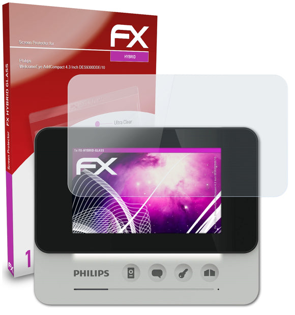 atFoliX FX-Hybrid-Glass Panzerglasfolie für Philips WelcomeEye AddCompact 4.3 Inch (DES9300DDE/10)
