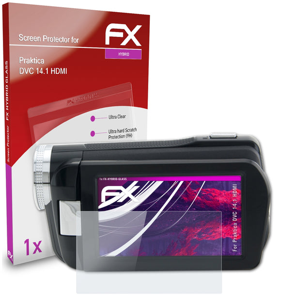 atFoliX FX-Hybrid-Glass Panzerglasfolie für Praktica DVC 14.1 HDMI
