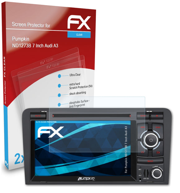 atFoliX FX-Clear Schutzfolie für Pumpkin ND1273B 7 Inch (Audi A3)