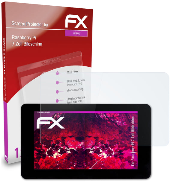atFoliX FX-Hybrid-Glass Panzerglasfolie für Raspberry Pi 7 Zoll Bildschirm