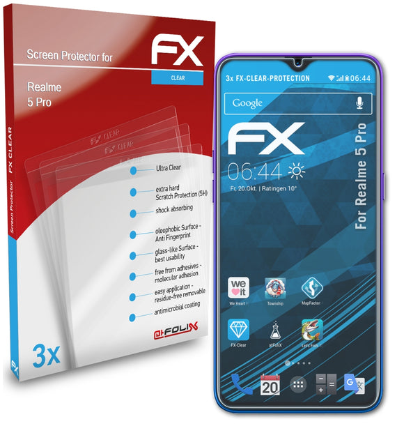 atFoliX FX-Clear Schutzfolie für Realme 5 Pro