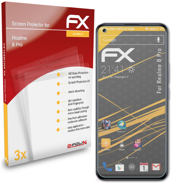 atFoliX FX-Antireflex Displayschutzfolie für Realme 8 Pro