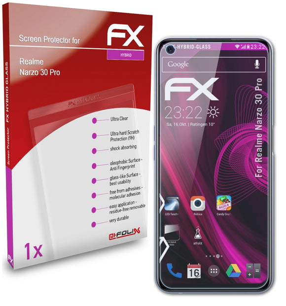 atFoliX FX-Hybrid-Glass Panzerglasfolie für Realme Narzo 30 Pro