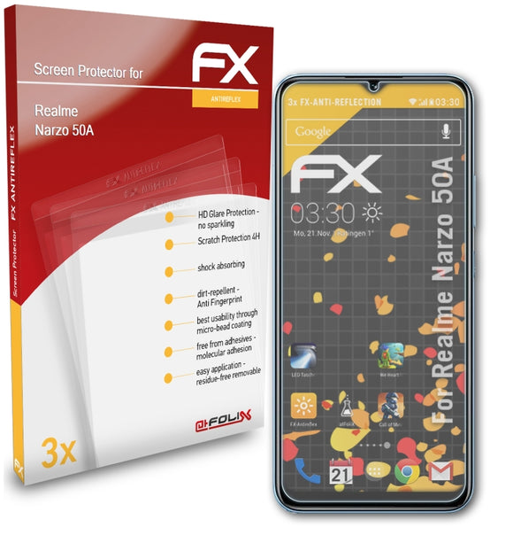 atFoliX FX-Antireflex Displayschutzfolie für Realme Narzo 50A