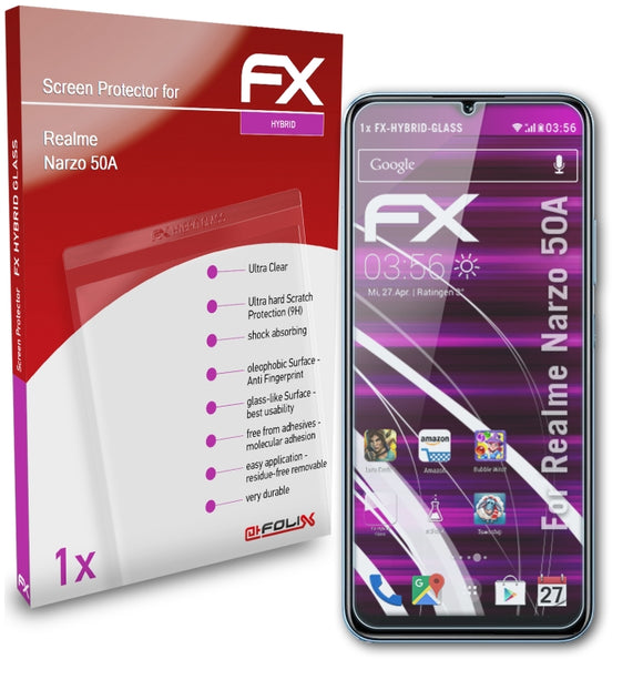 atFoliX FX-Hybrid-Glass Panzerglasfolie für Realme Narzo 50A