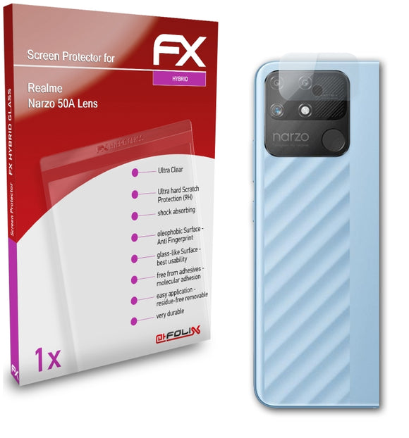 atFoliX FX-Hybrid-Glass Panzerglasfolie für Realme Narzo 50A Lens