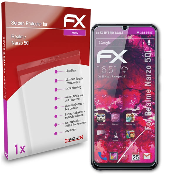 atFoliX FX-Hybrid-Glass Panzerglasfolie für Realme Narzo 50i